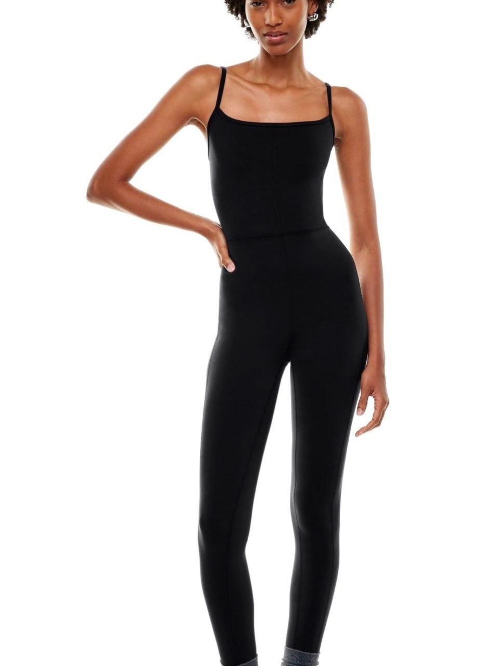 Aritzia Black Slim-Strap Square-Neck Jumpsuit